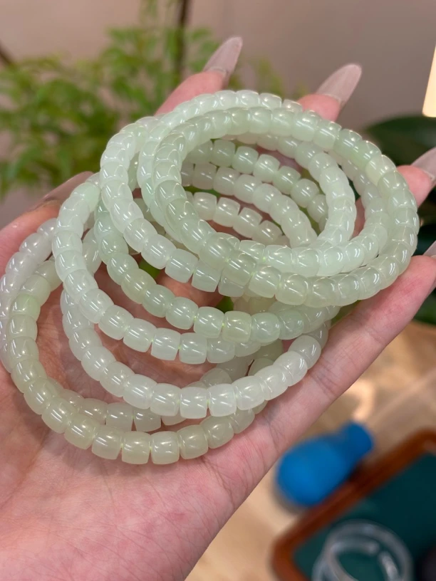 081502wm 和田玉青海料直切手串 约6-7mm 多样性发其一