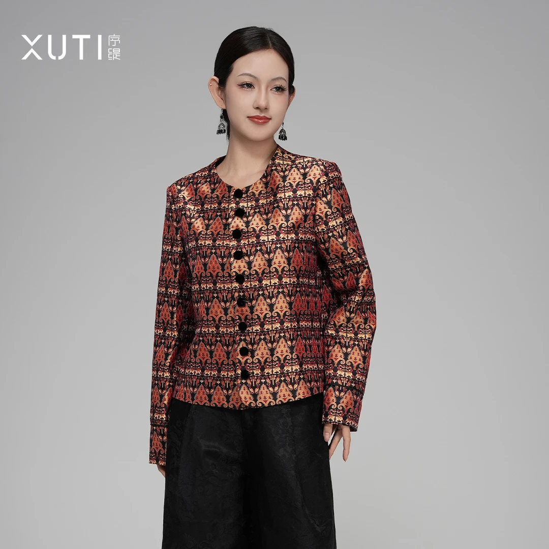 序缇『灯树照夜』秋季复古国风新中式女装桑蚕丝蜀锦上衣H223-19328