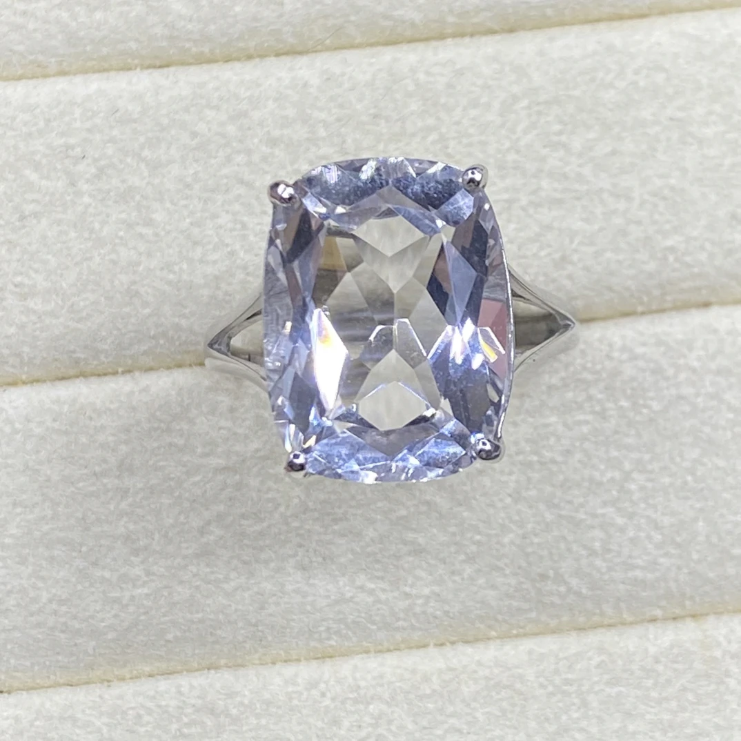 天然白水晶戒指s925银 主石12*16mm 经典简约大方时尚百搭开口戒J