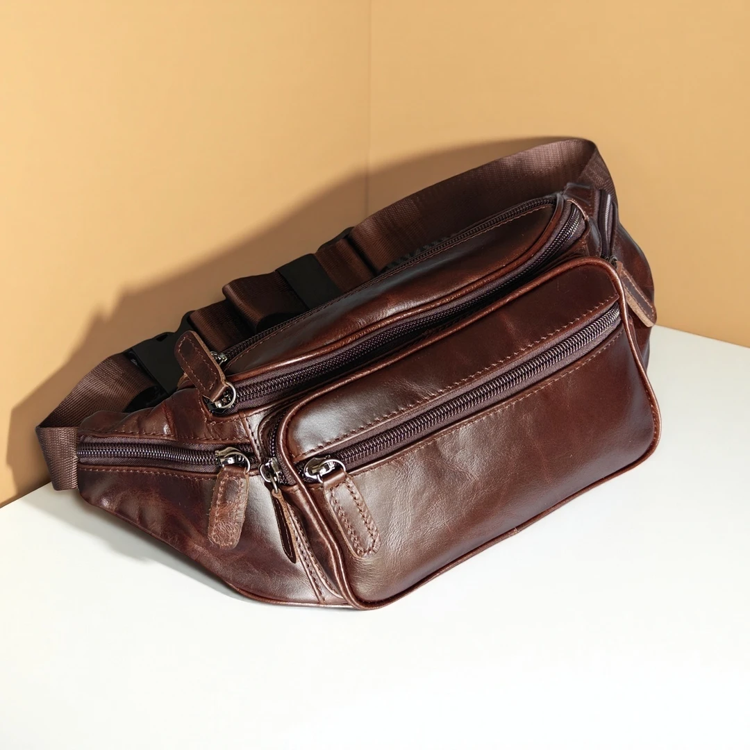 牛皮斜挎包男士背包多功能腰包真皮运动胸包户外休闲包男式单肩包