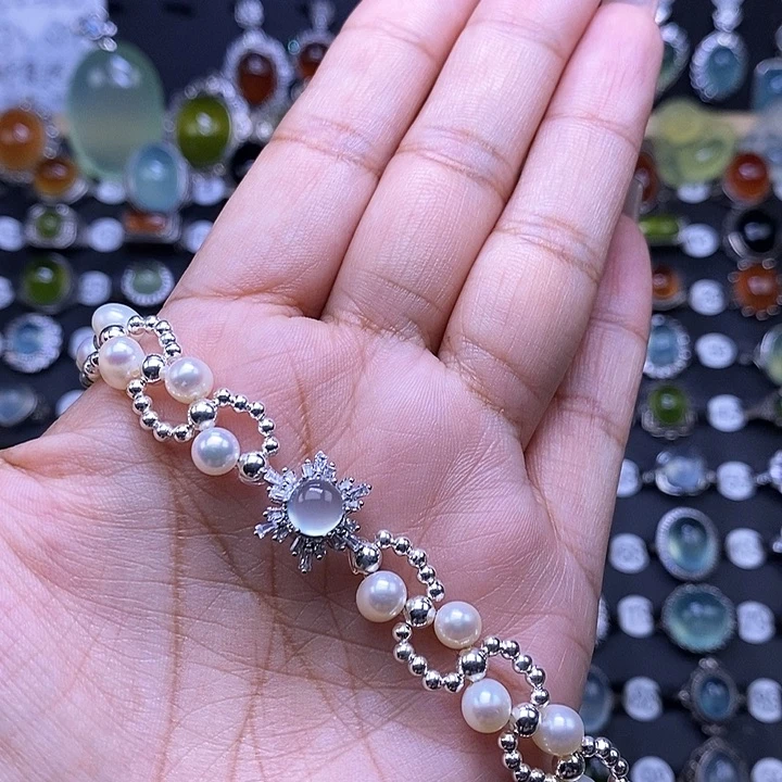 银S925镶嵌岫玉手链1****5