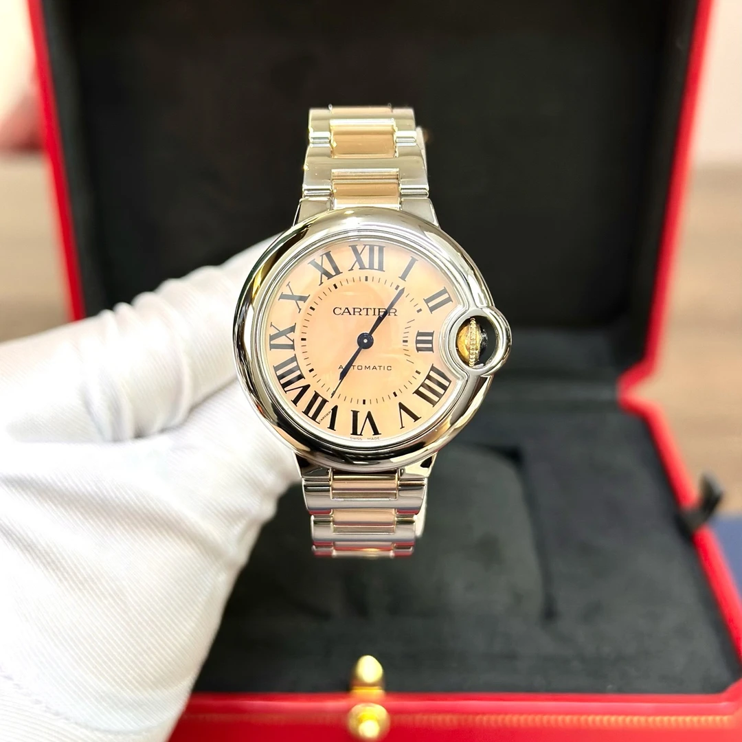 99新 Cartier/卡地亚 W6920098蓝气球33mm间金粉贝母盘罗马刻全套