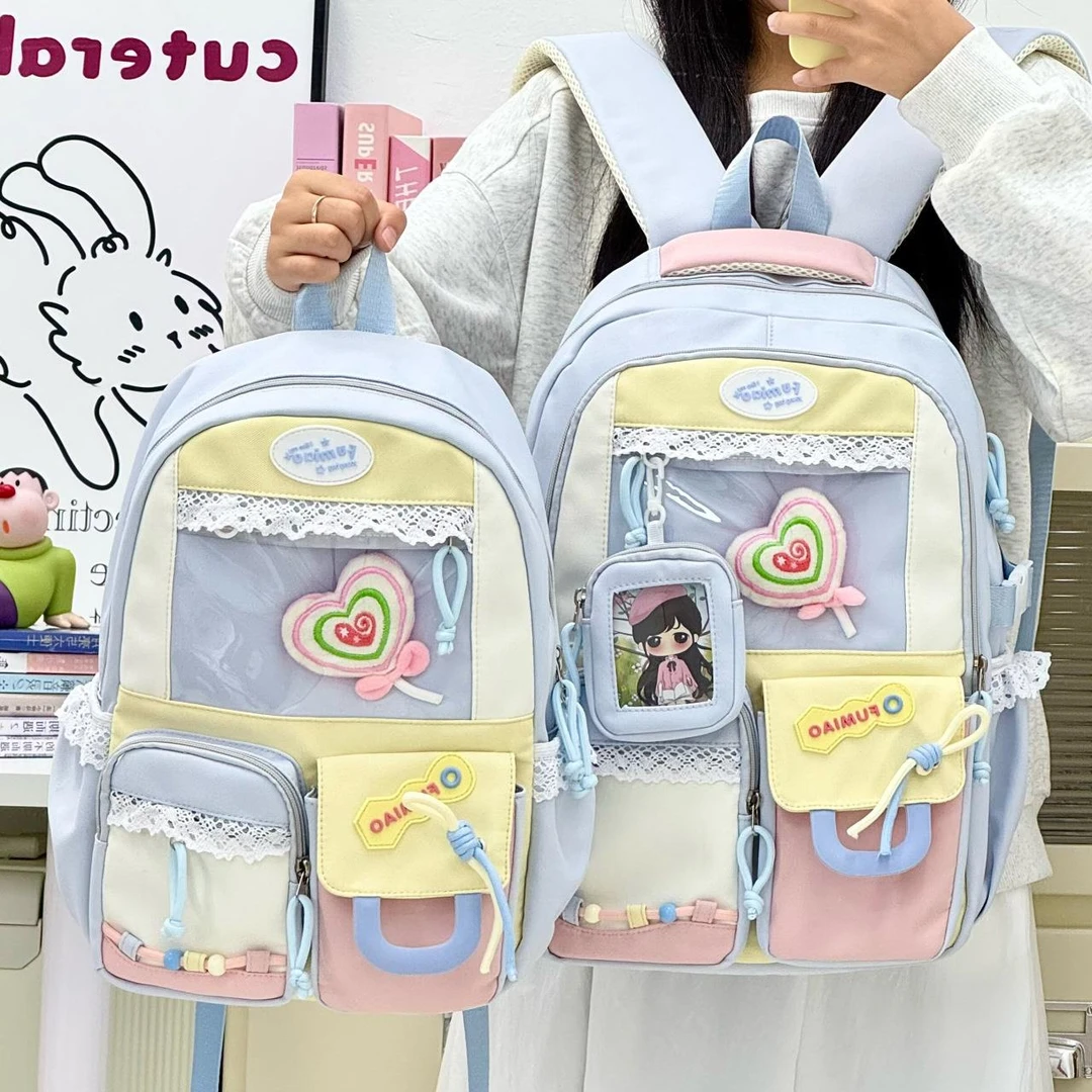 FAVMARTHA森系初高中生书包甜美撞色风透明痛包减压大容量少女双