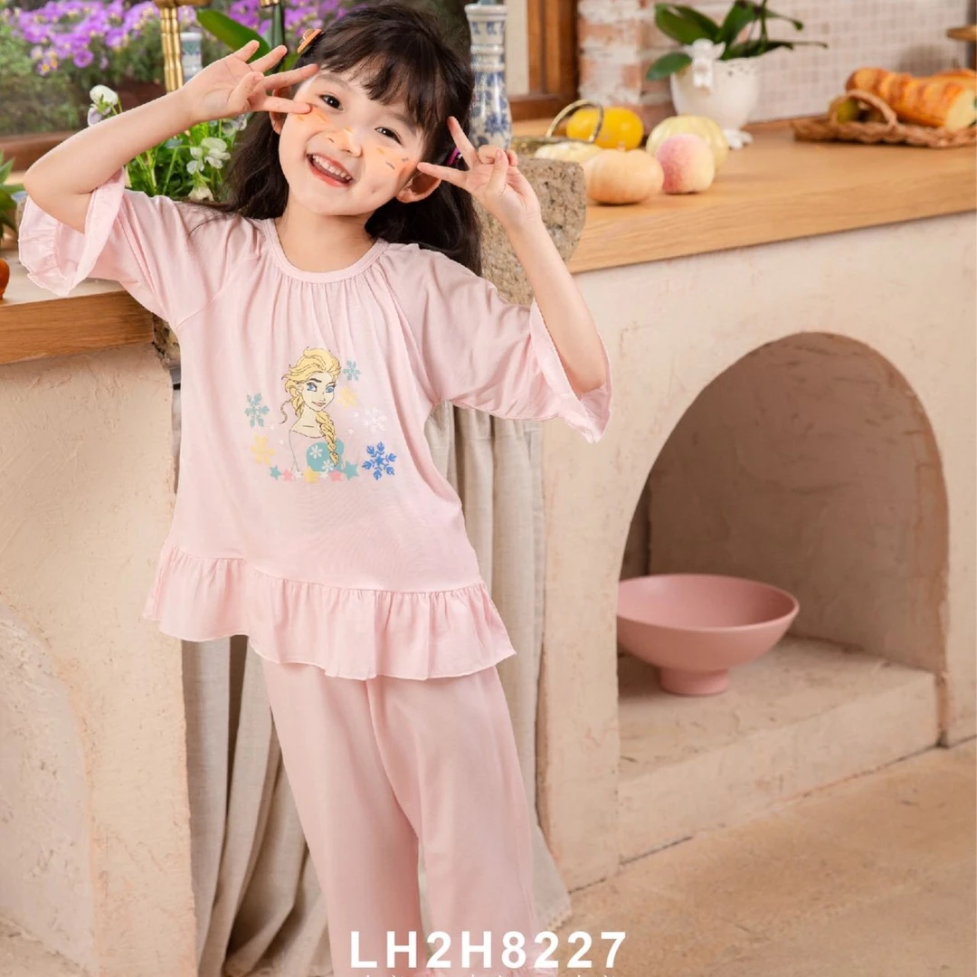 小松鼠洛洛夏季圆领小公主 女童七分袖九分裤套装 24 8227