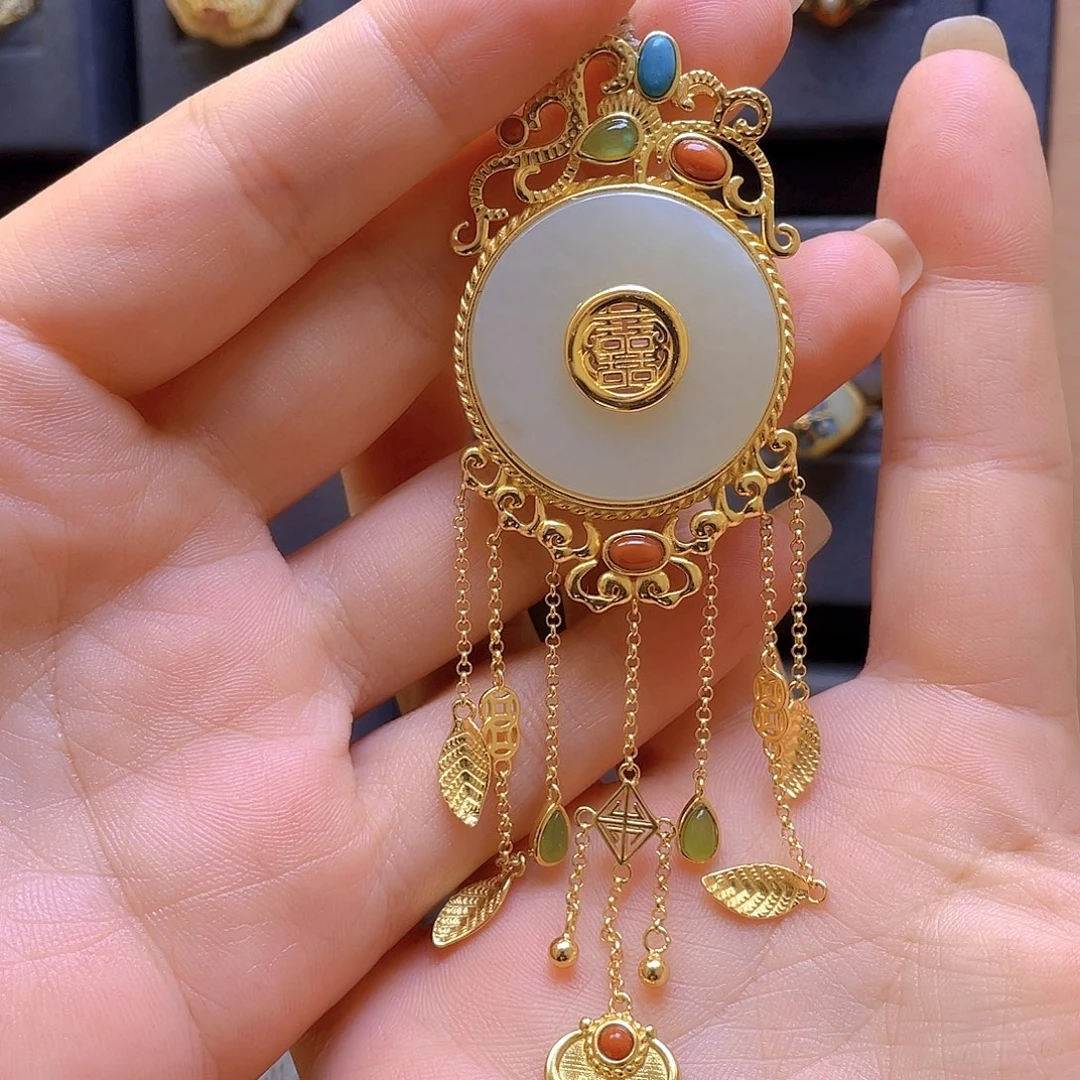 和田玉银S925镀金镶嵌颈饰