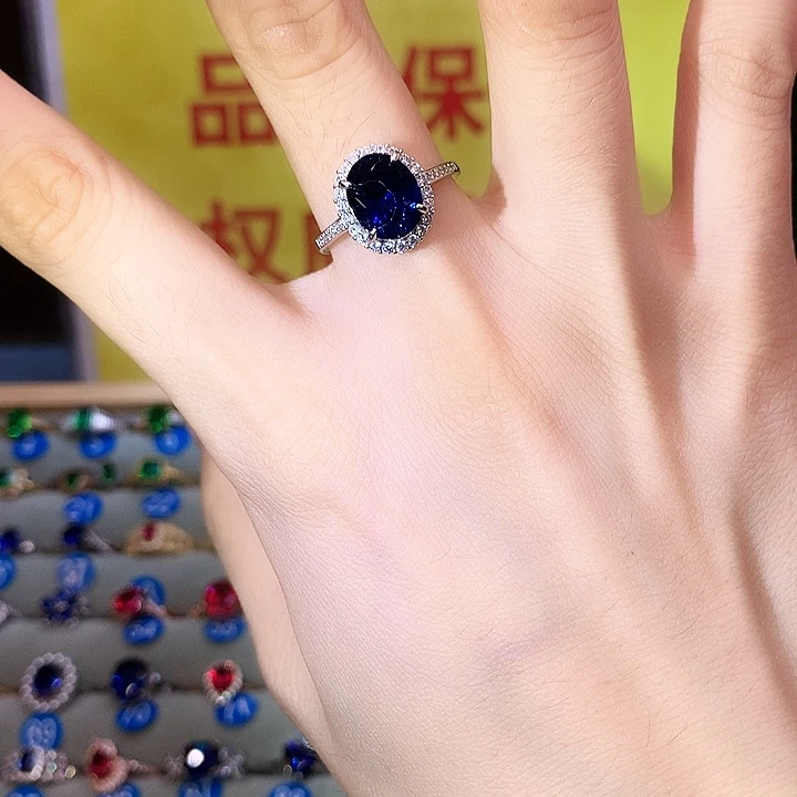 蓝宝石戒指银S925镶嵌