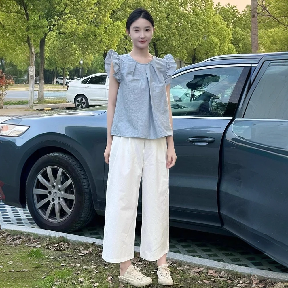 纯棉酵洗加柔九分裤女夏季薄款2025新款小个子阔腿裤直筒山本裤子