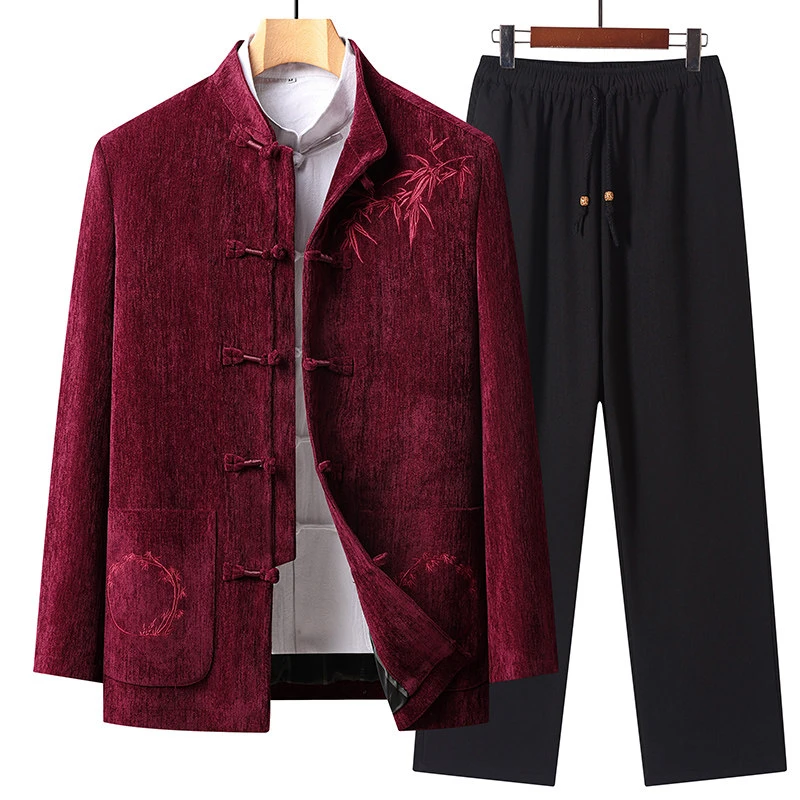 春秋季高档中老年男士爸爸装唐装夹克爷爷中国风过寿喜宴外套套装