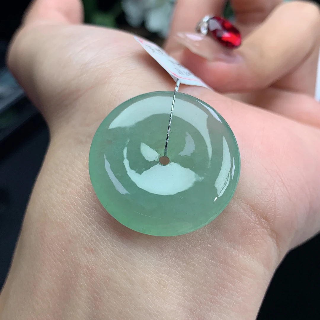 27.6×5.6mm缅甸天然A货翡翠平安扣满色甜绿底玉扣抖音官方质检