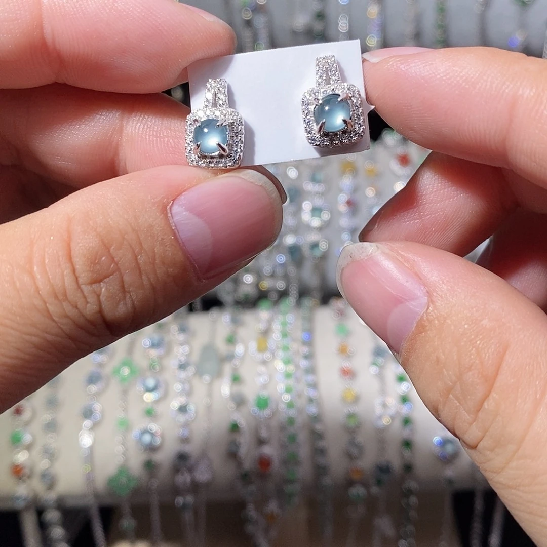 翡翠银S925镶嵌耳饰