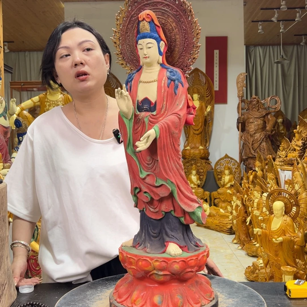 香樟木彩绘净瓶观音88888888