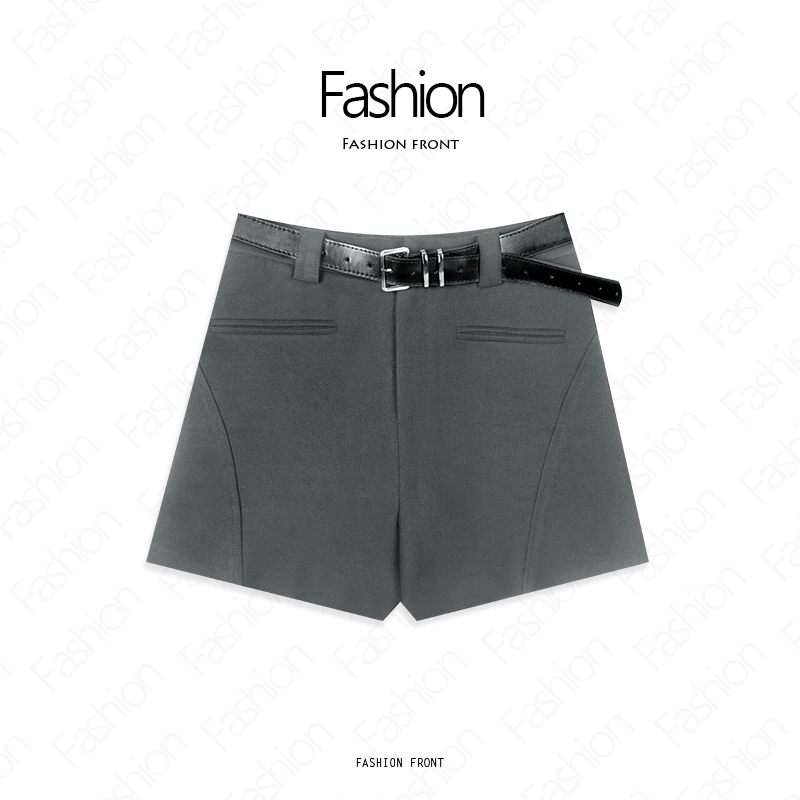 （送腰带）2025早春新款时尚高腰显瘦百搭休闲A字阔腿短裤女潮欧货