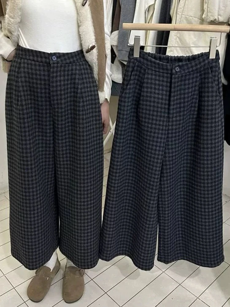 【公主屋现货】韩版羊绒加绒格子直筒裤休闲裤1872