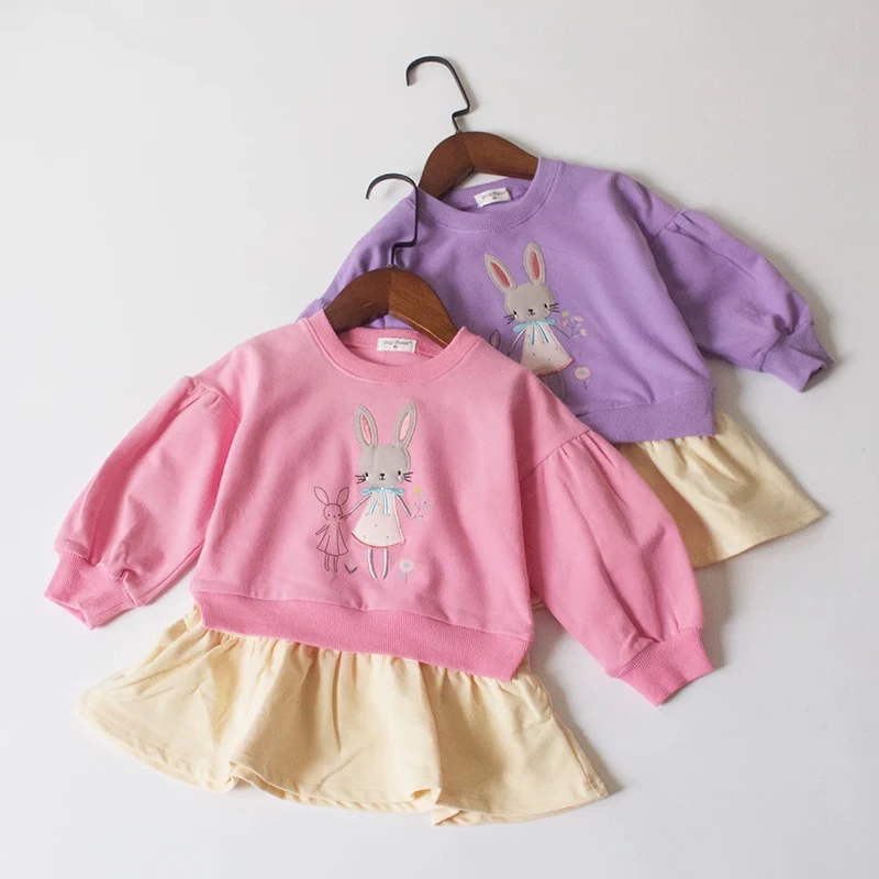 新店福利1-3岁宝宝春秋女童毛圈棉裙衣泡泡袖柔软甜美卫衣带裙摆