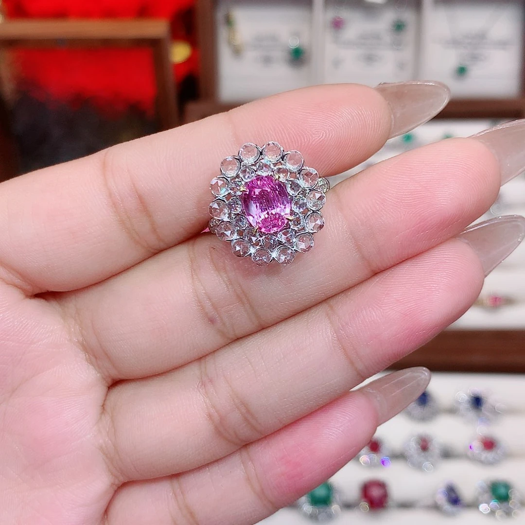 彩色蓝宝石戒指18K金镶嵌1.57ct/七天无理由