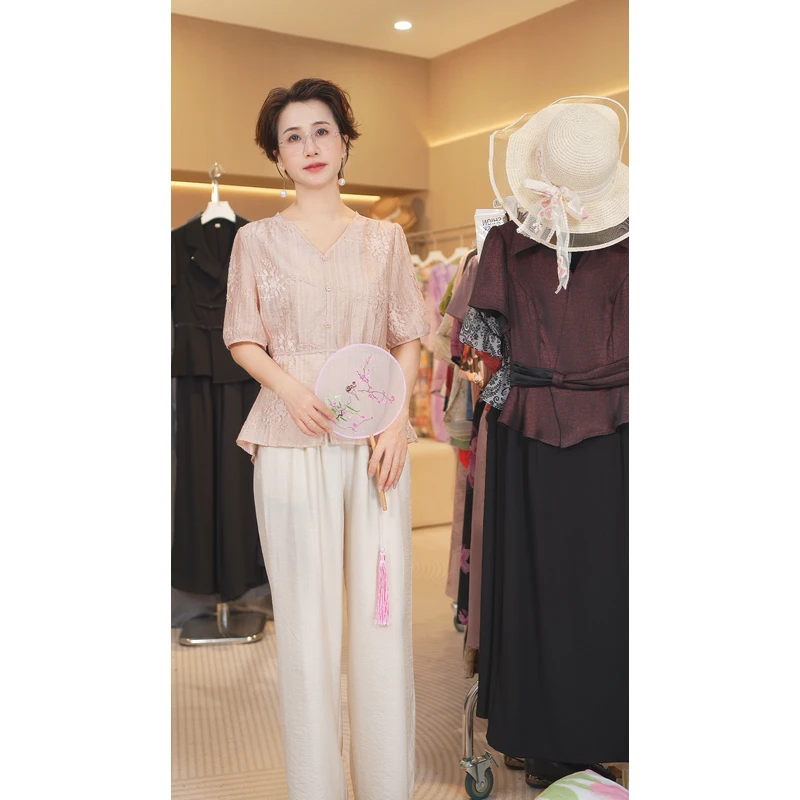 M0758 夏装两件套2025年时尚新款中国风休闲气质显瘦轻奢妈妈装女