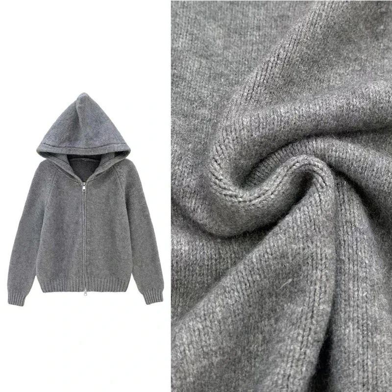 【海岛恋人】气质毛衣连帽外套女2025秋冬季新款拉链开衫针织上衣