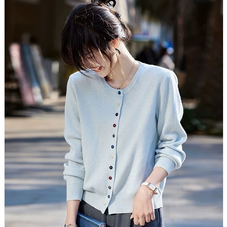 2025春季新款针织开衫女时尚气质百搭减龄单排扣设计感上衣外套女