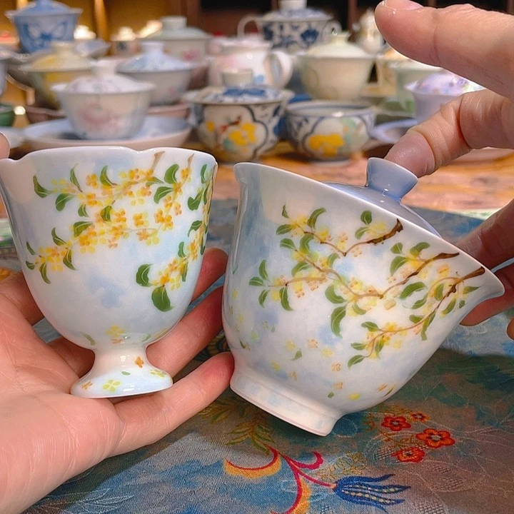 【闪购商品】桂影弄月盖碗➕蔷薇高足杯