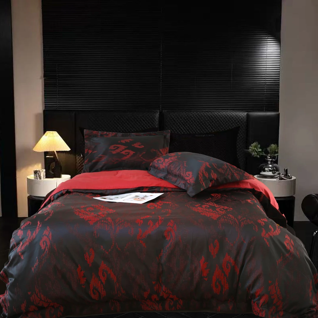 WY【赤焰蜜语-四件套】上新高端宽边工艺款 中古老钱风提花亲肤床品