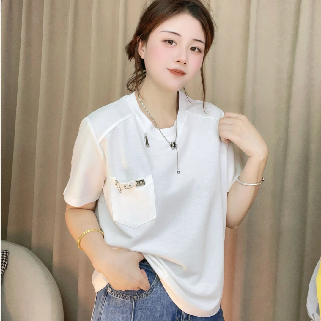 爆款减龄上档次洋气新款T恤衫气质潮牌小众高档精致时髦口袋装饰t