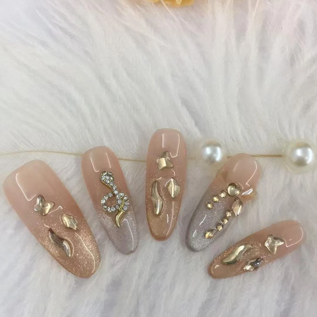 【金蛇来财】高级轻奢ins猫眼美甲贴显白裸色手工穿戴甲秋冬氛围感