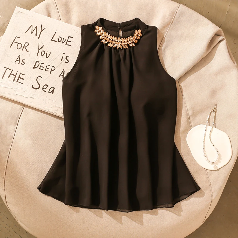 高级感重工钉珠雪纺挂脖吊带背心女夏新款遮肚子显瘦内搭无袖上衣