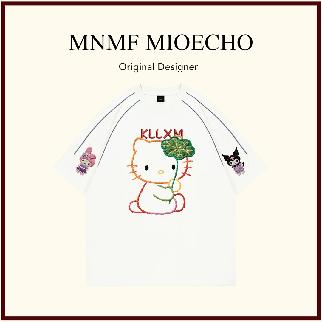 mnmf【仿刺绣印花】国潮街头反光条印花短袖T恤男女款休闲装上衣ins