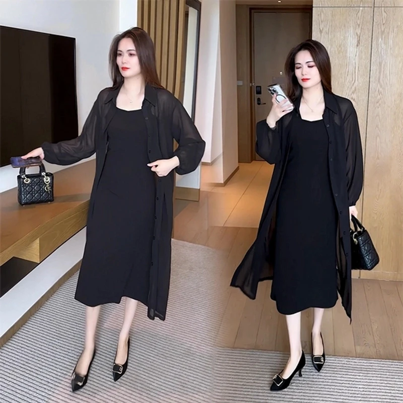 时尚气质洋气2025夏季新款薄款中长款韩版显瘦长袖衬衫外披宽松