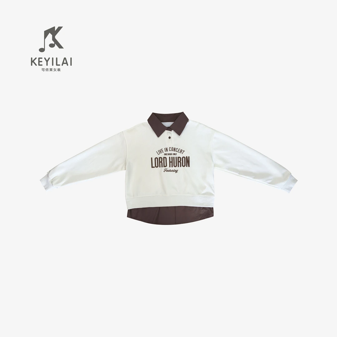 KYL可依莱-美式字母印花假两件polo领卫衣撞色学院风DQ0Q2207