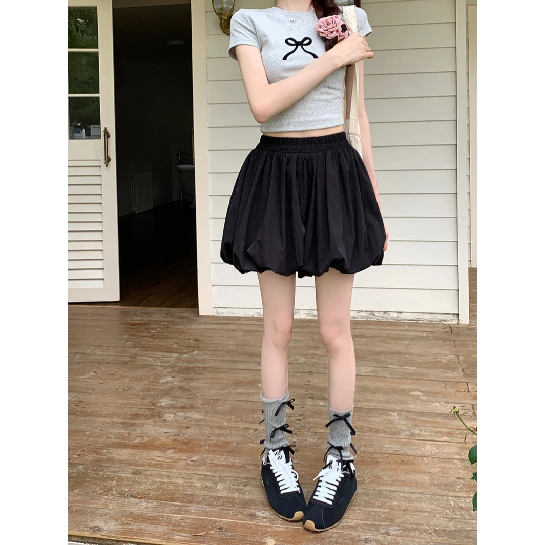 性感纯欲格子高腰松紧腰半身裙女夏季夏日新款显瘦a字裙蓬蓬裙A字