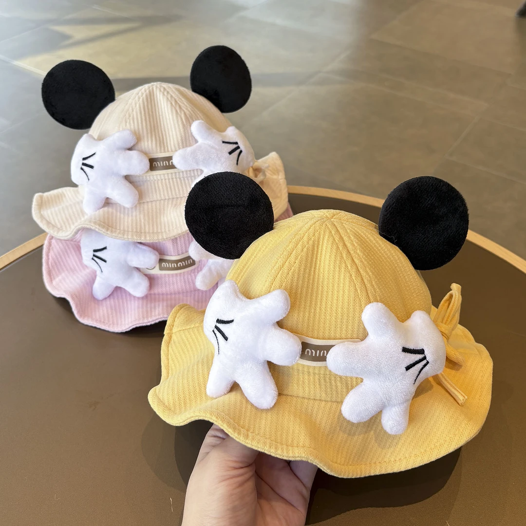 宝宝帽子春秋季渔夫帽婴幼儿可爱米奇防风盆帽小月龄男女太阳帽萌