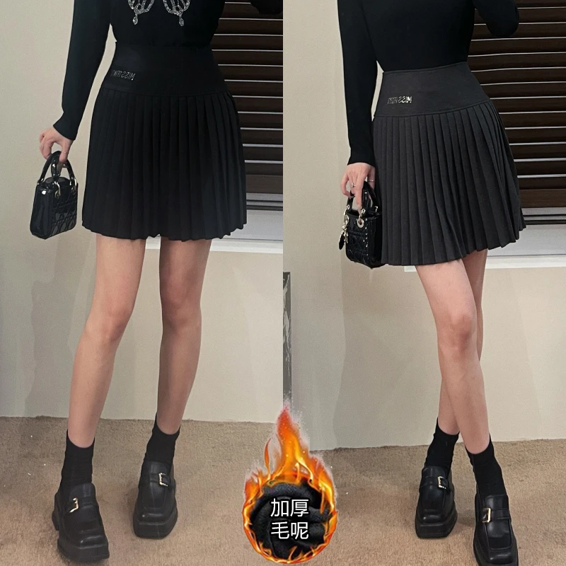 大码女装胖MM秋冬季加厚毛呢A字百褶裙百搭半身短裙6787