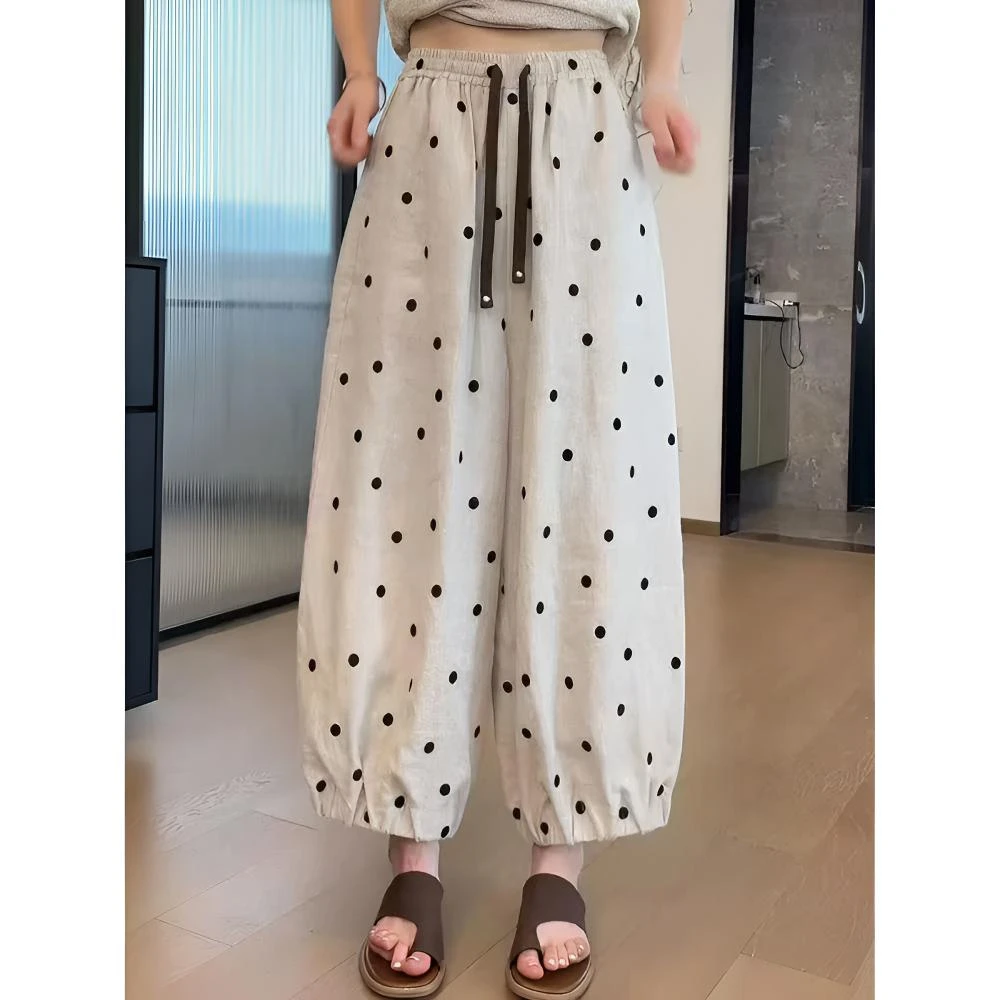 香朵儿波点哈伦裤休闲裤女士2026年夏季新款小个子九分裤洋气衣服