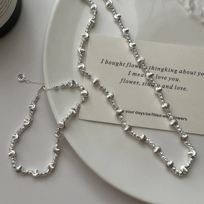 坠链均925银 韩版小众轻奢车花猫眼项链韩式风闪光波光粼粼锁骨链