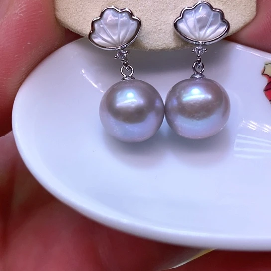 银S925镶嵌淡水珍珠耳饰