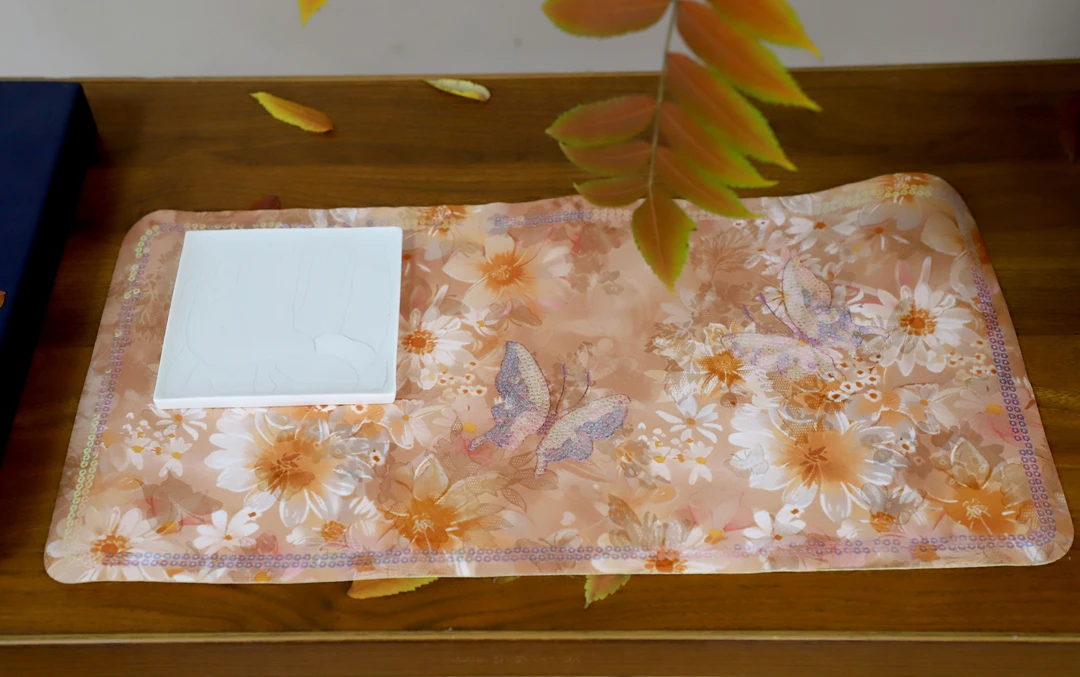 茶道长方形家用配件茶席亮片蝴蝶图案25*48cm主人席客席吸水茶席