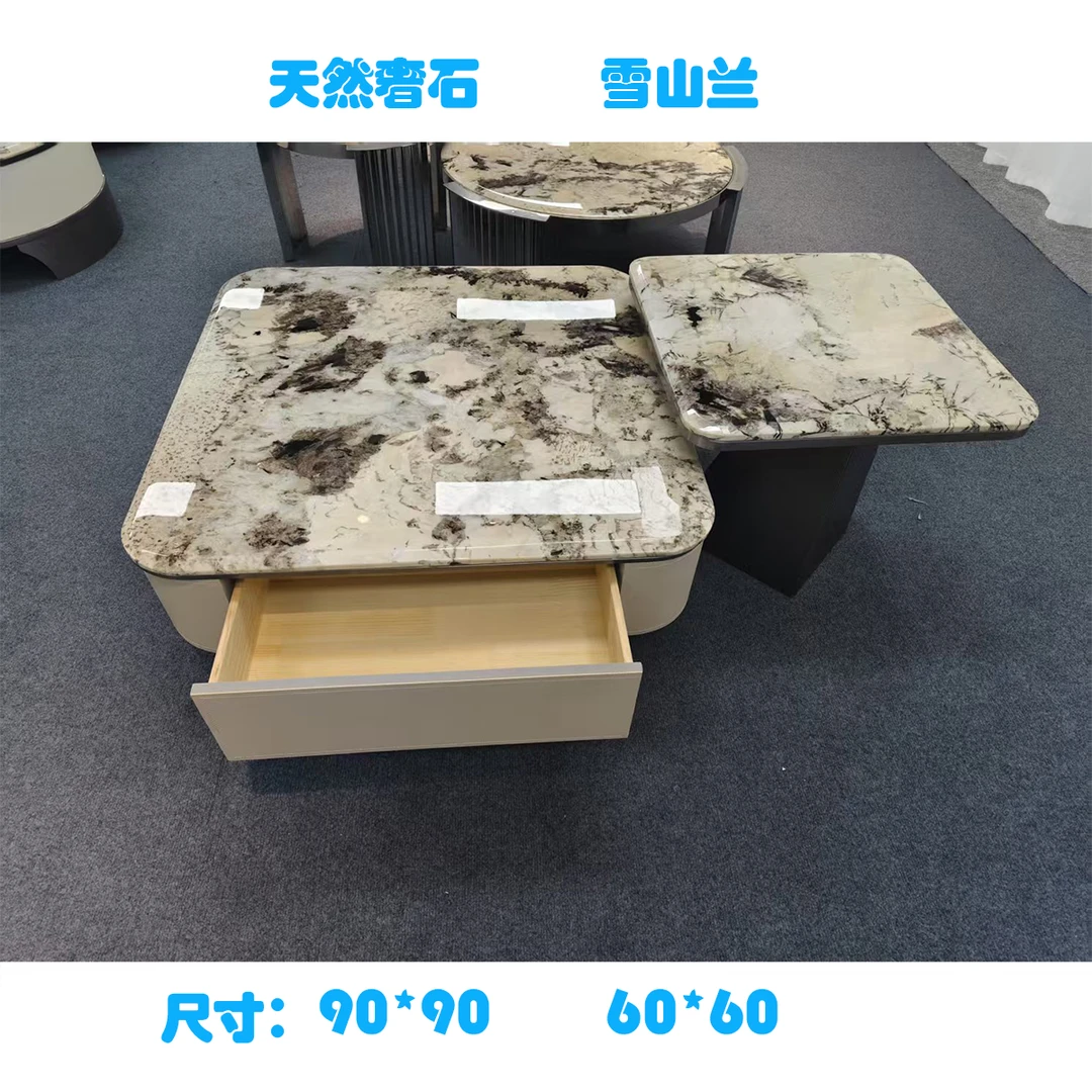 天然圆形大理石茶几客厅2025新款轻奢奢石高端家用小户型高级感