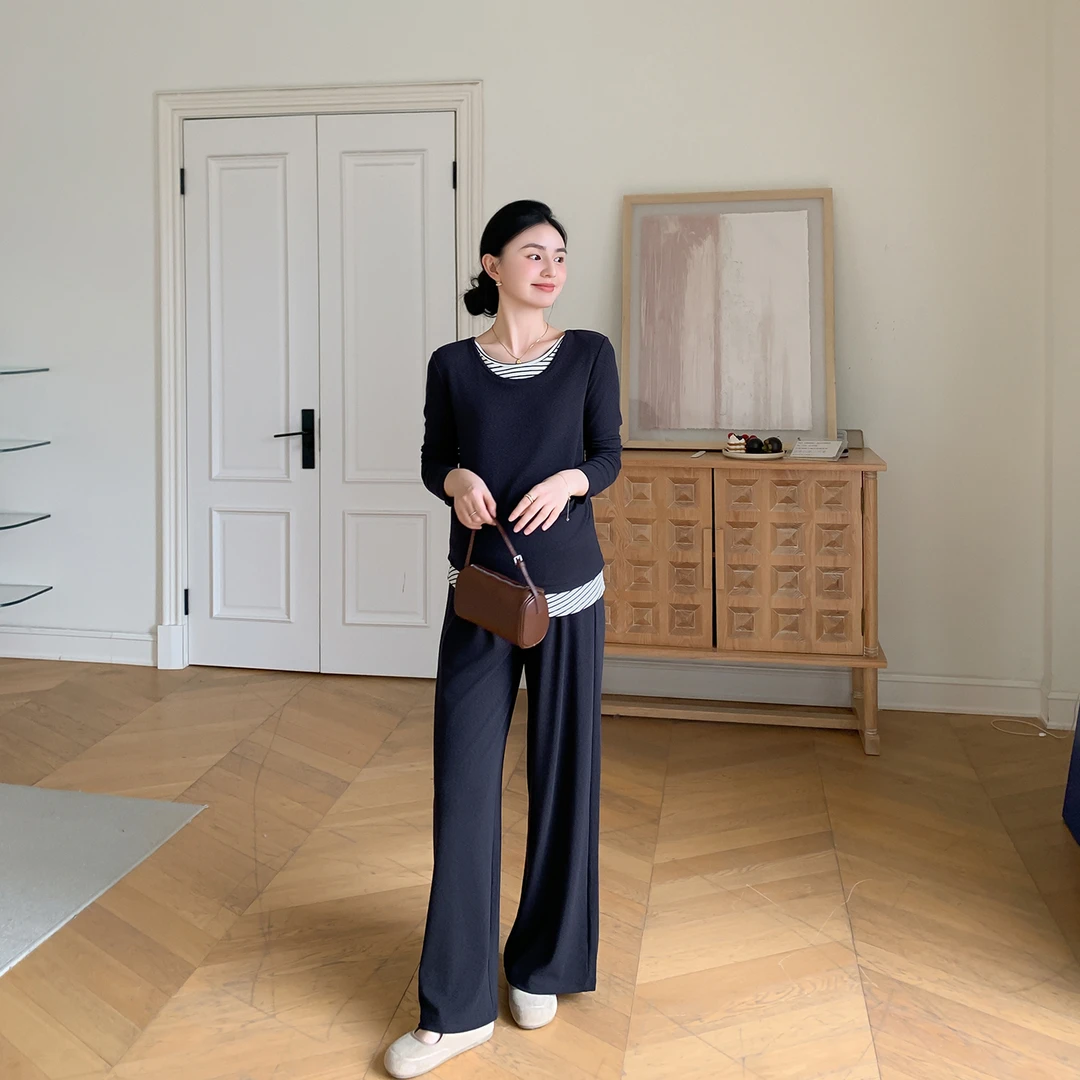 ZMA孕妇装【条纹假两件】春秋季新款松弛感穿搭一整套上衣宽松