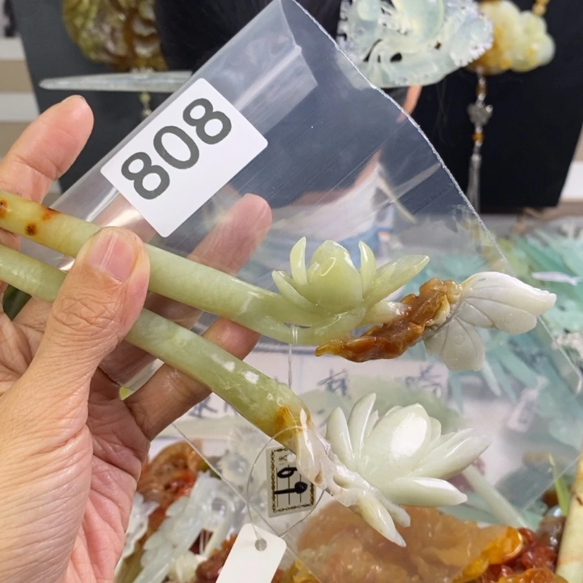 【闪购商品】岫玉发饰合金月**花