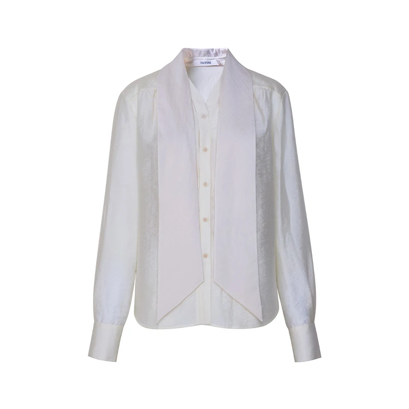 TRACYCHU欲望都市环保再生材料杏色领带衬衫气质百搭秋季新款