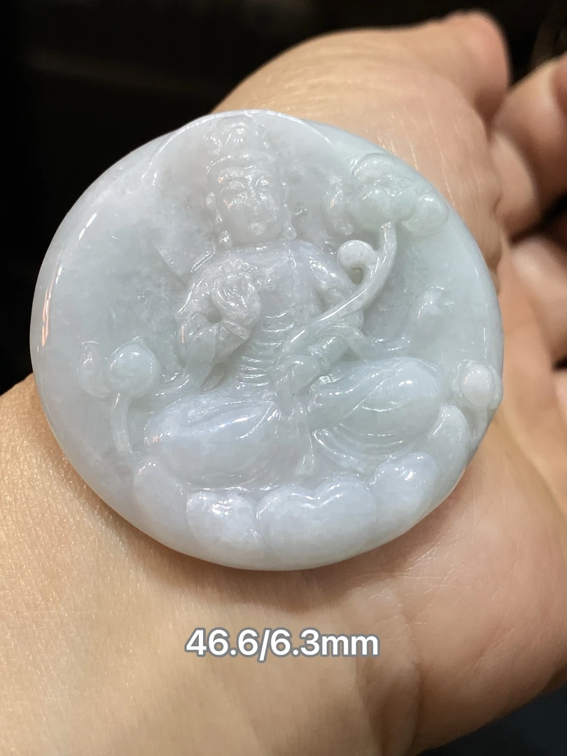 缅甸翡翠A货大势至菩萨生肖马守护神观音圆牌子挂件天然玉石雕刻