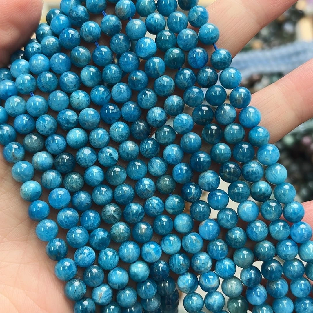 玛瑙/玉髓未镶嵌珠宝半成品卡6蓝磷灰圆珠一条