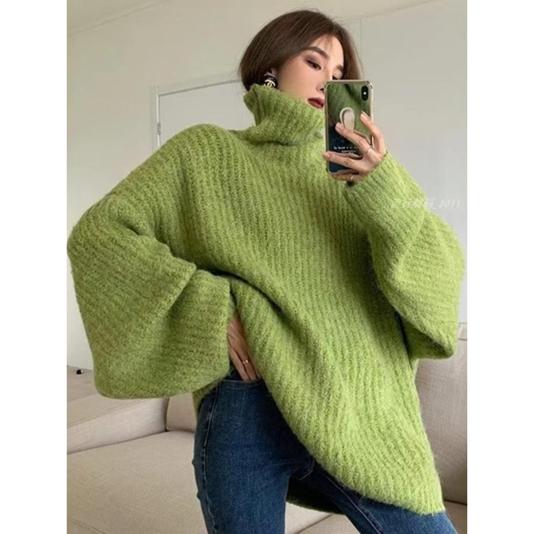 慵懒风宽松加厚高领毛衣秋冬新款保暖减龄洋气百搭柔软针织上衣女