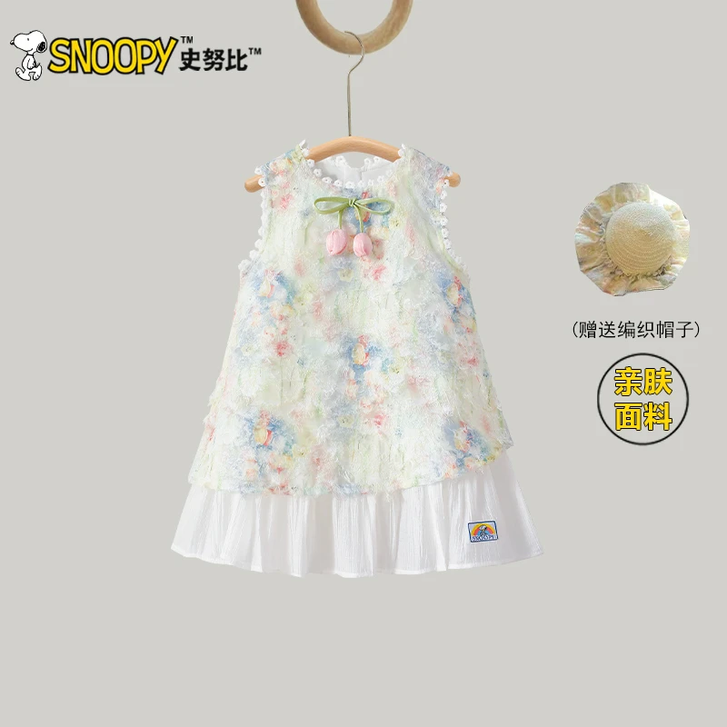 Snoopy/史努比夏季公主风碎花连衣裙无袖公主裙唐装童装夏装7357