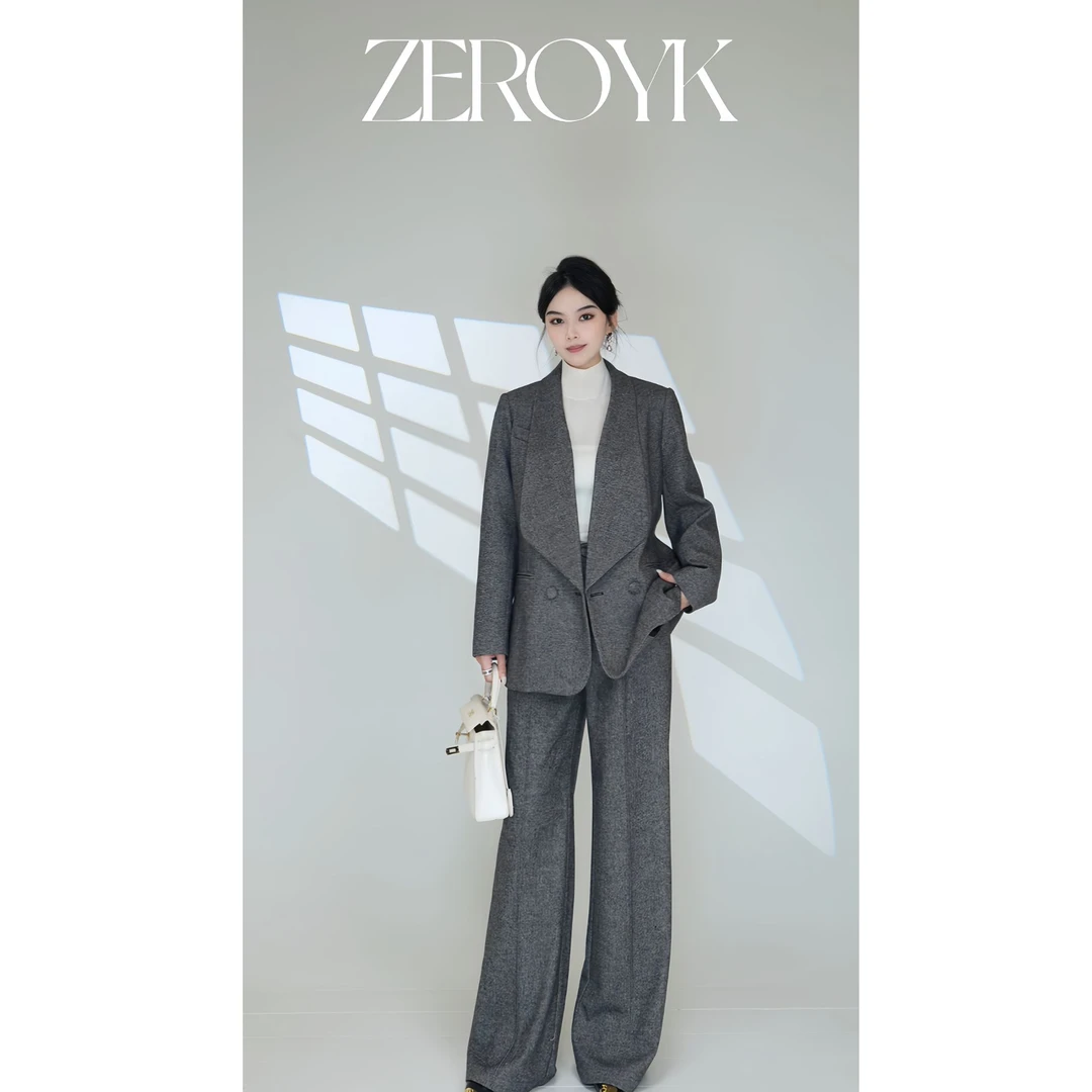 ZEROYK【翎蔻】深圳南油休闲时尚设计师纯色极简风羊毛套装