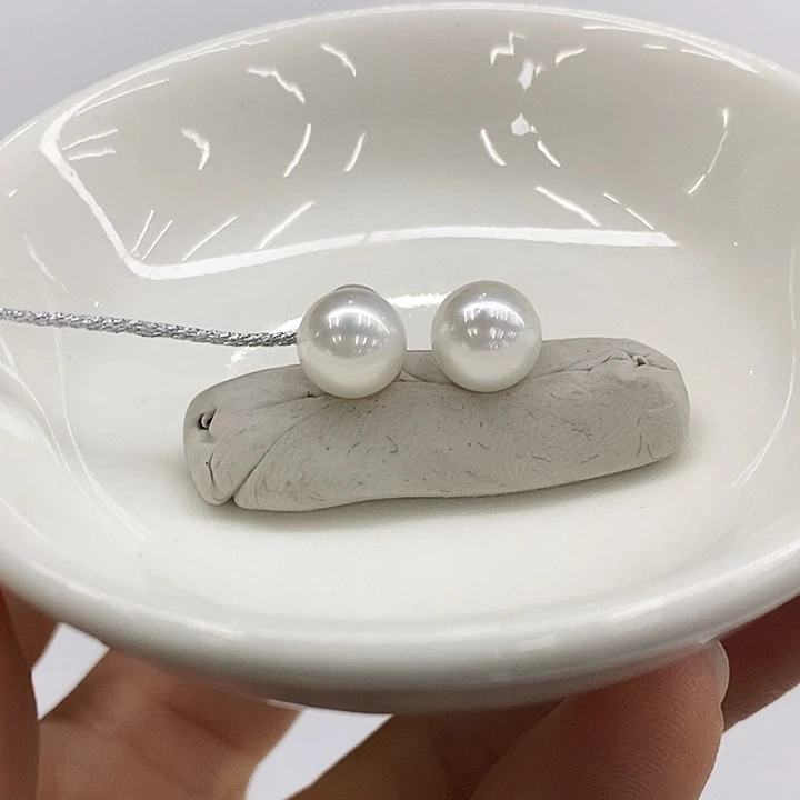 银S925镶嵌海水珍珠耳饰澳白7-8mm