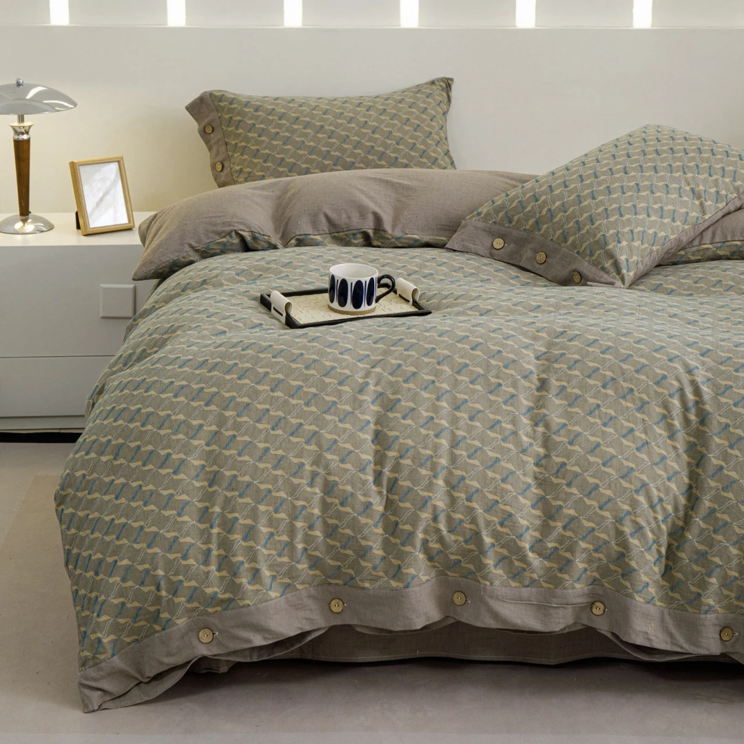 【流金岁月】全棉色织提花轻奢柔软透气A级母婴床单被罩四件套床品