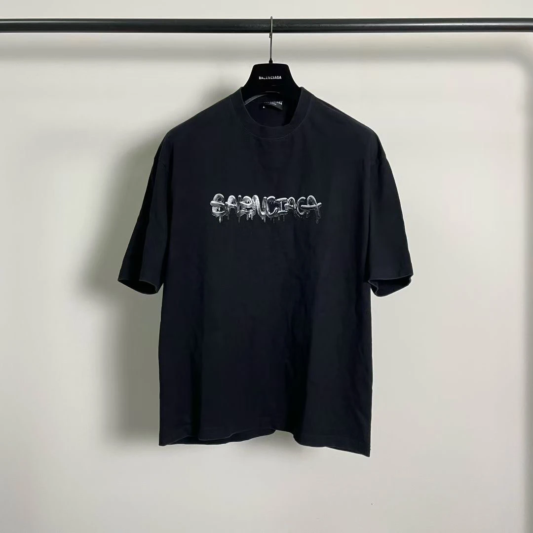 未使用 Balenciaga/巴黎世家 黑色果冻涂鸦短袖/M码