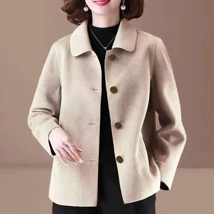 2025春秋新款双面绒双面呢妈妈装外套翻领短款大衣毛呢短外套洋气